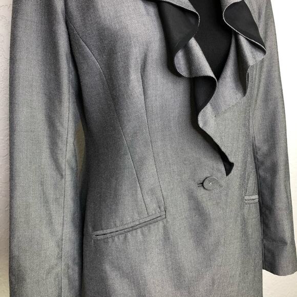 WHBM gray black ruffle collar button front blazer size Small - Picture 3 of 15